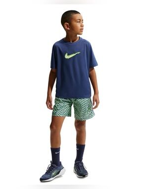 NWT Nike Big Boys Dri-FIT Woven Training Shorts Lime Navy Size M